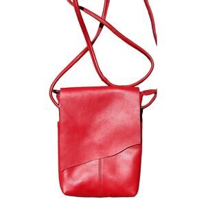 ili New York - Red Genuine Leather Mini Sac, Raw Edge Flap Crossbody Purse